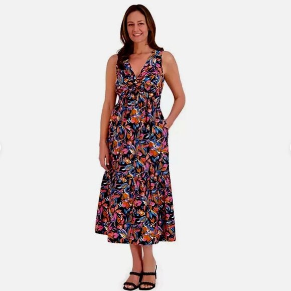 French Connection Womens Maxi Front Twist Dress Multicolor Size Small NWT - Picture 1 of 9